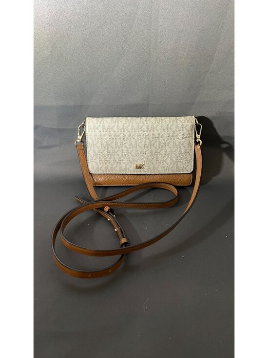 Michael Kors Handbags - Michael Kors Monogram Wallet-On-Strap Crossbody Tan/White